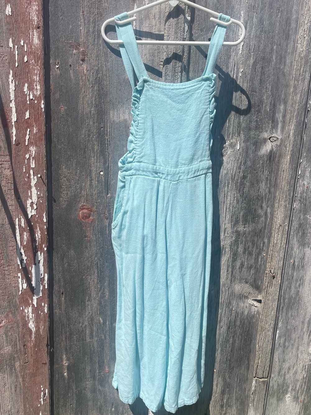 Light Blue Aqua Linen Strappy Jumpsuit Size 6 Girls